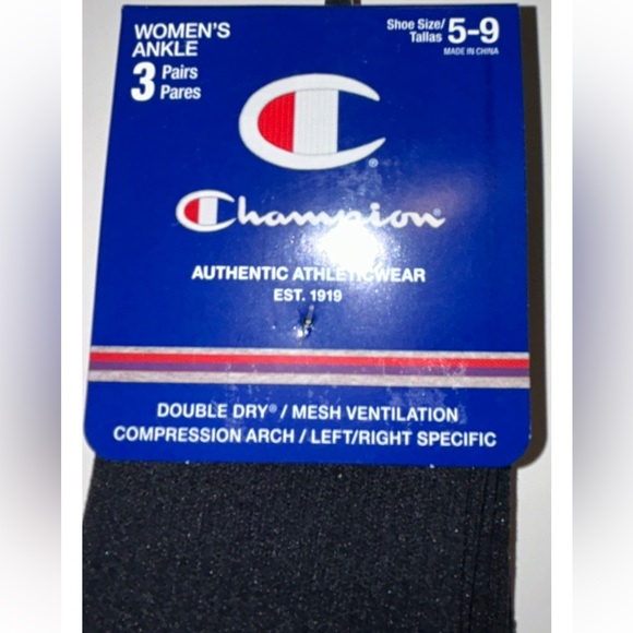 Champion Ankle Socks 3 Pair Women's 5-9 Black Multicolor w Logo Compression Arch - Picture 4 of 11